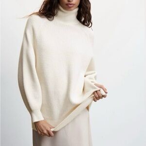 Mango Women’s Rolled Neck Cream Cable Sweater - M